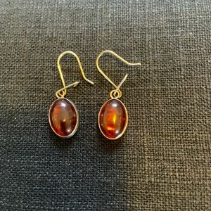 Silver and amber drop earrings